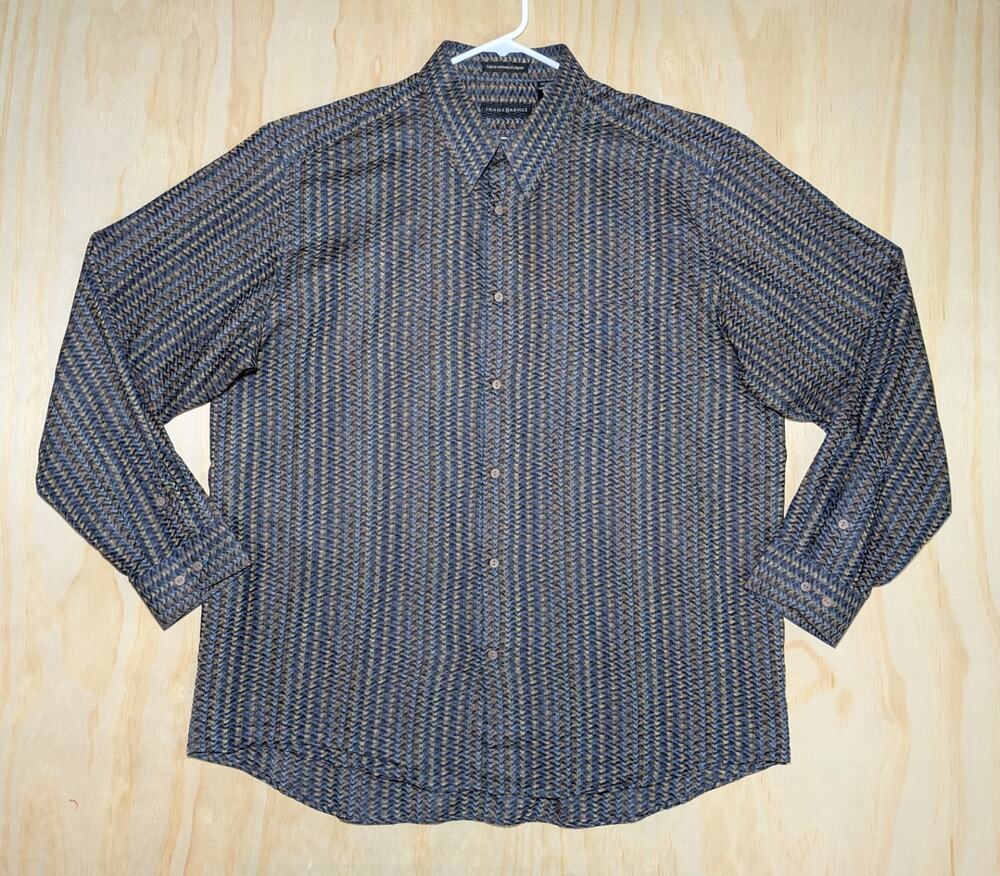Jhane Barnes Men's XL Long Sleeve Button Up Shirt Fabric Woven in Japan Wavy
